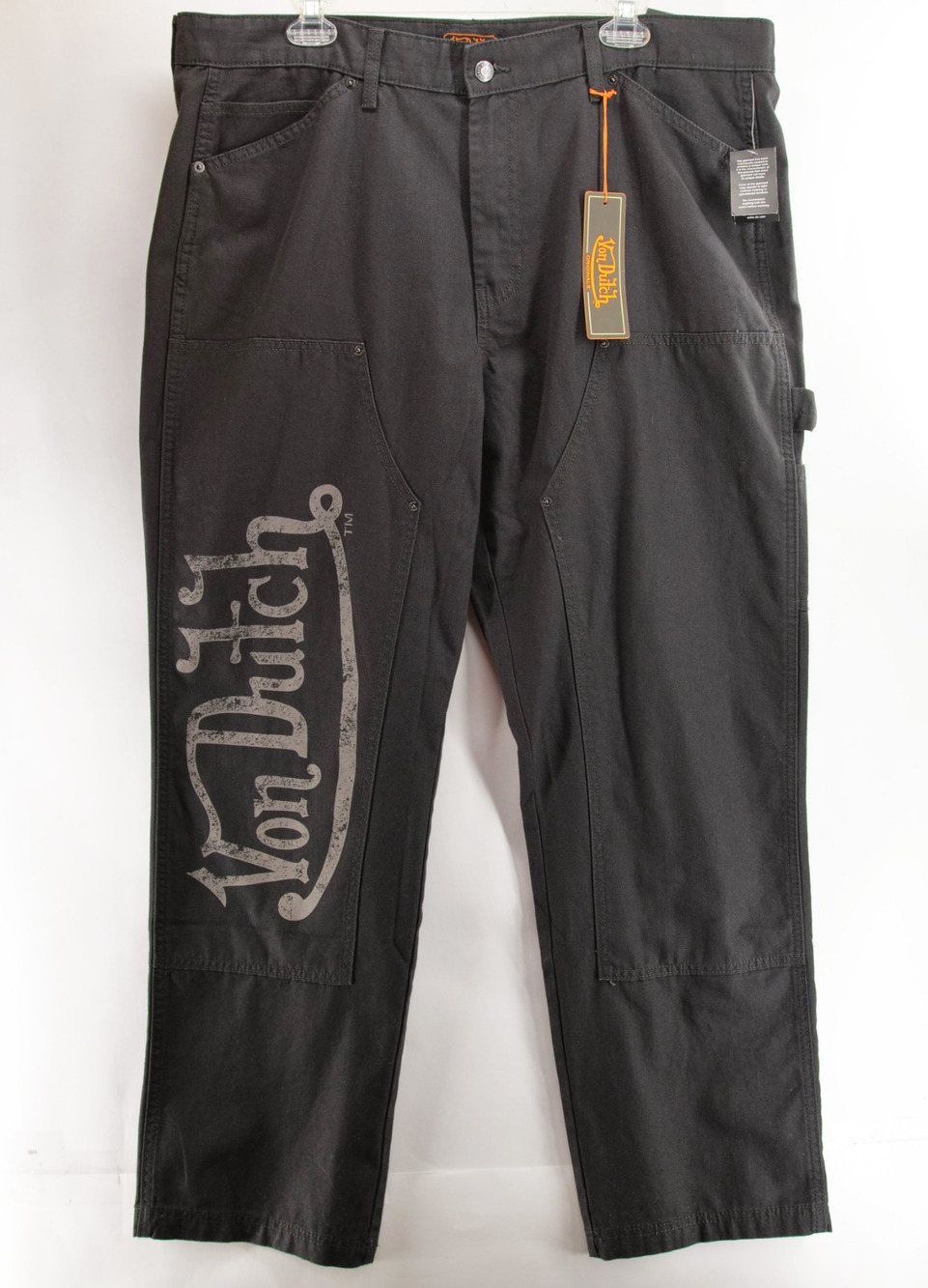 Von Dutch Men's NWT Double Knee Carpenter Pants Y2K 40x32 Black Canvas Utility